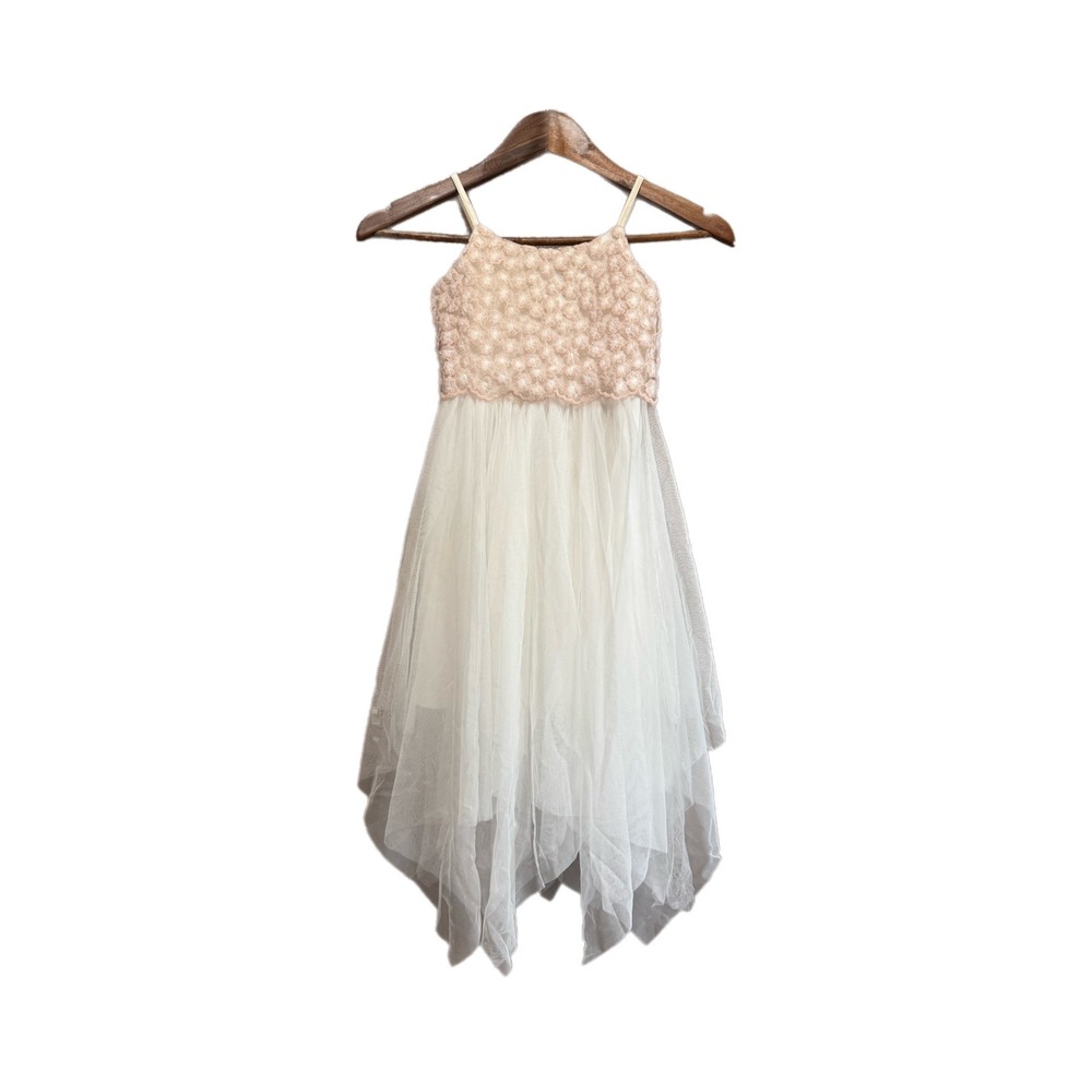Zenzi Tulle Dress Kids XS 4/5 White Pink Excellent Handkerchief Hem AYD24500